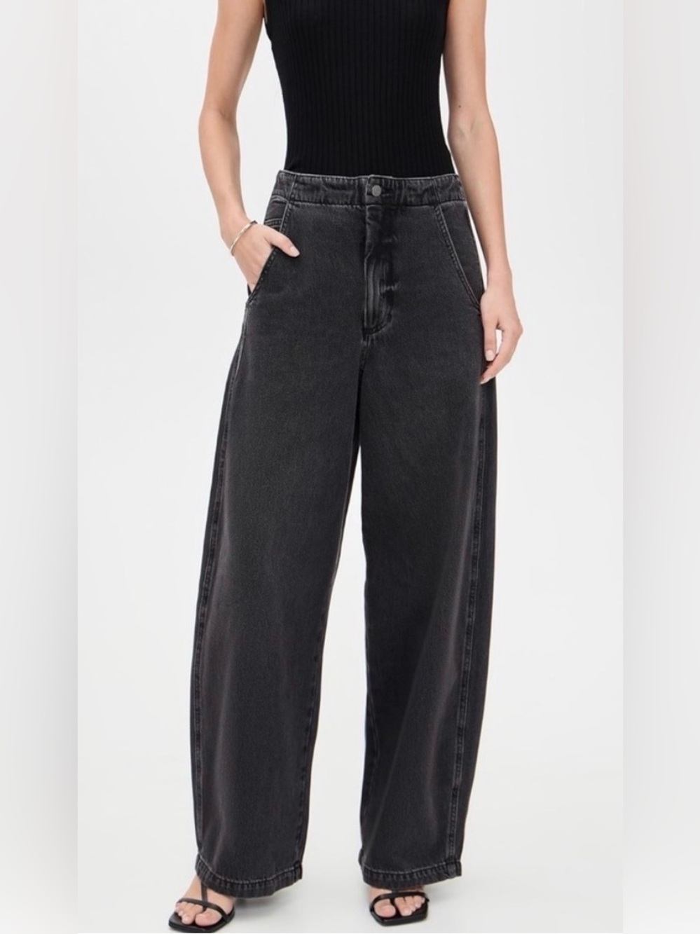 Pistola Lottie High Rise Bowed Leg Jeans Petite 27 Black Barrel Denim NWT